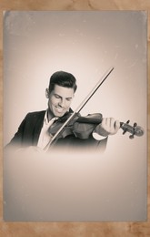 Old picture of handsome man playing violin. Portrait for family tree