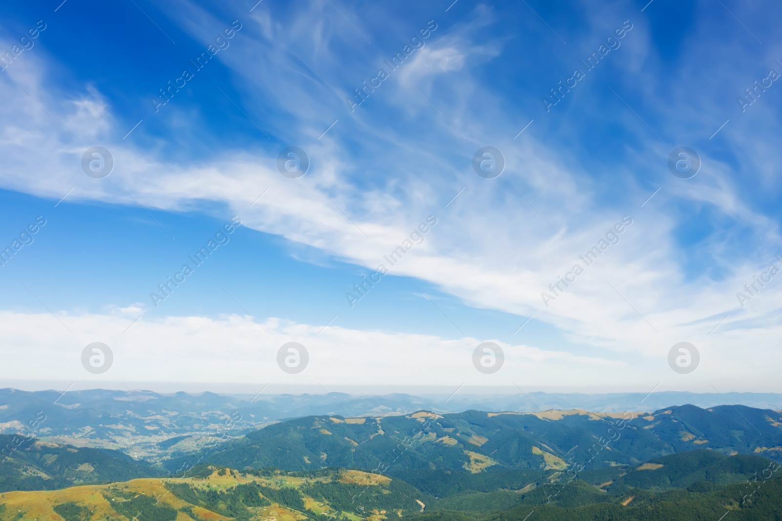 Image of Beautiful mountain landscape on sunny day. Drone photography