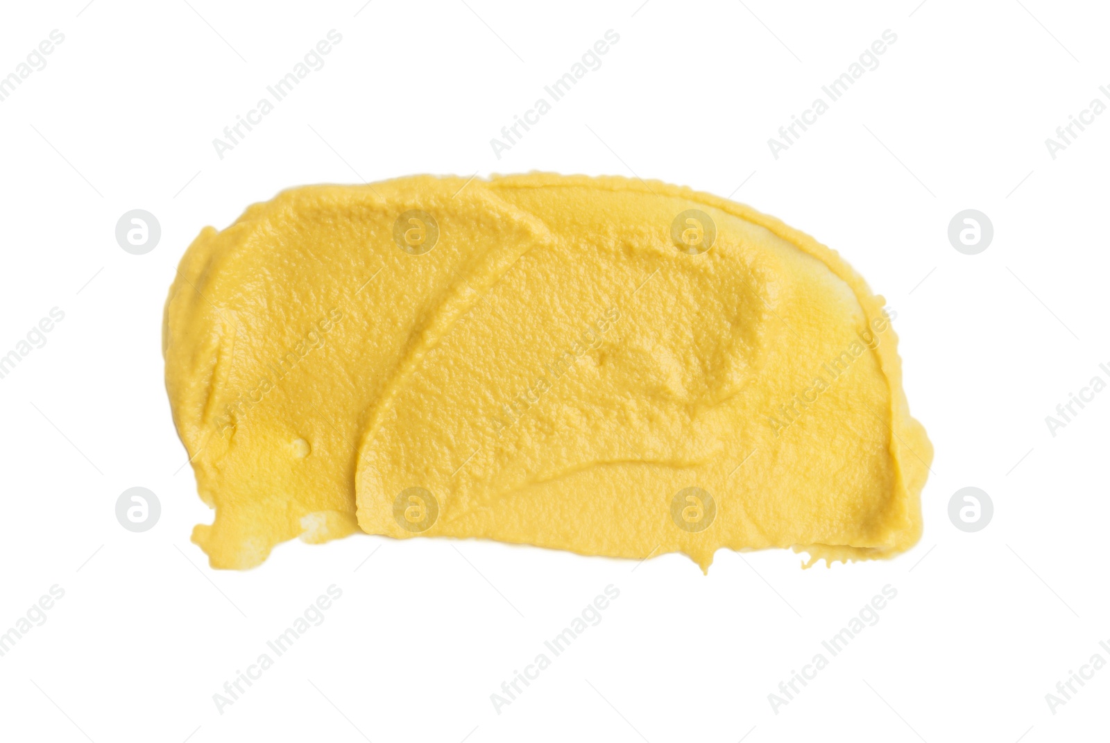 Photo of Tasty mustard isolated on white, top view. Spicy sauce