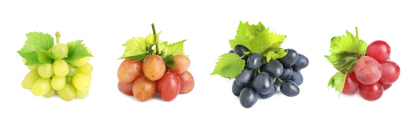 Image of Set of fresh grapes on white background. Banner design