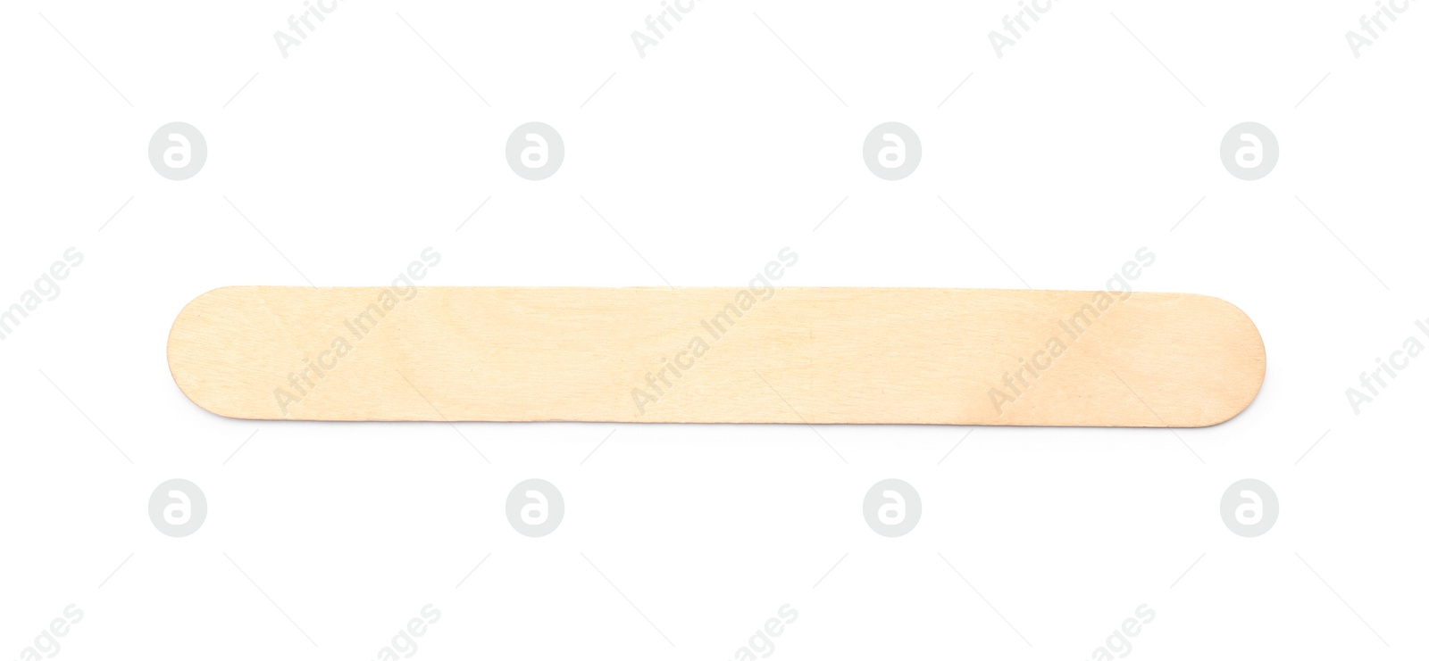 Photo of Empty wooden ice cream stick on white background, top view