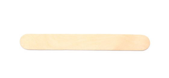 Empty wooden ice cream stick on white background, top view