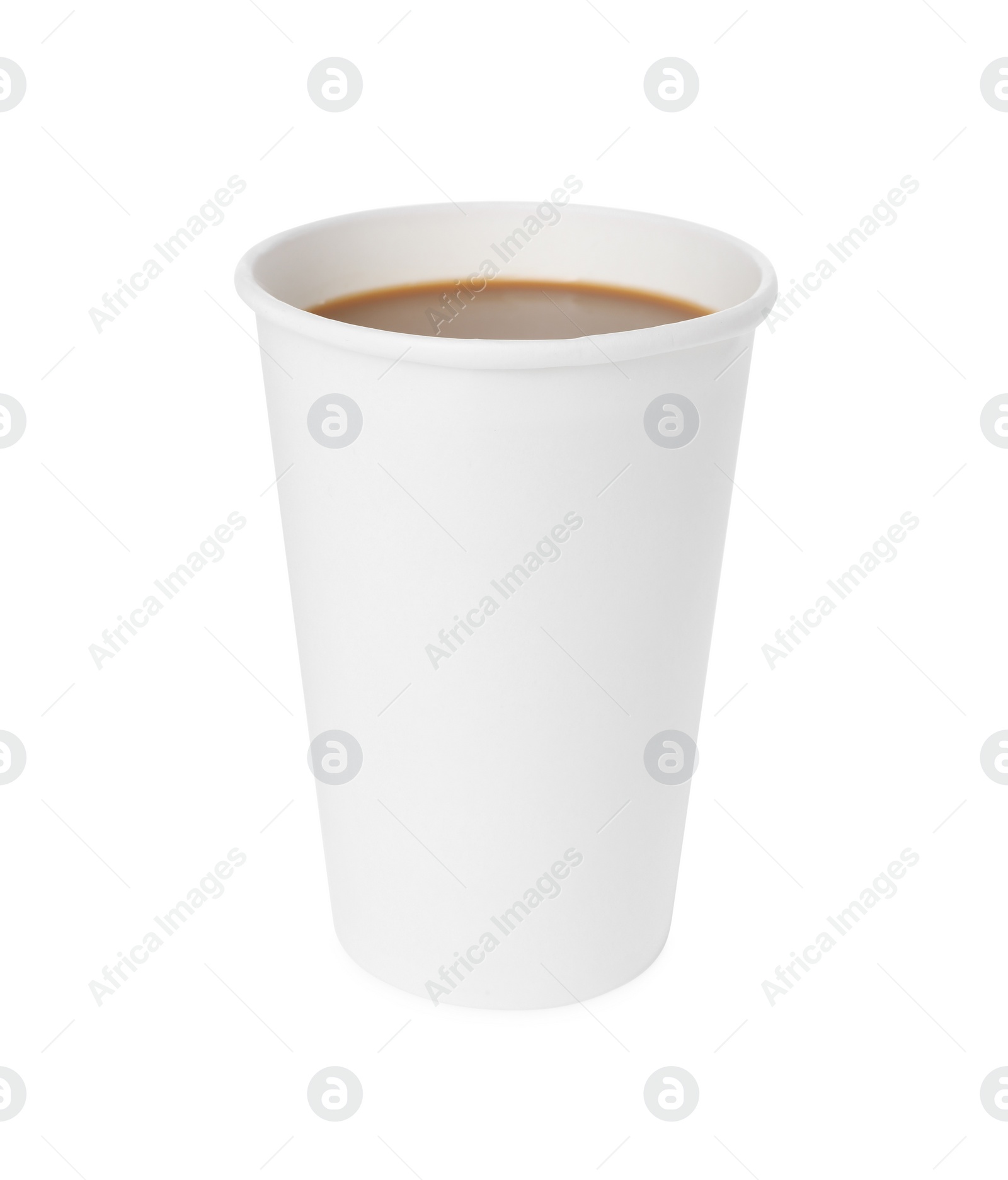 Photo of Paper cup with hot drink isolated on white. Coffee to go