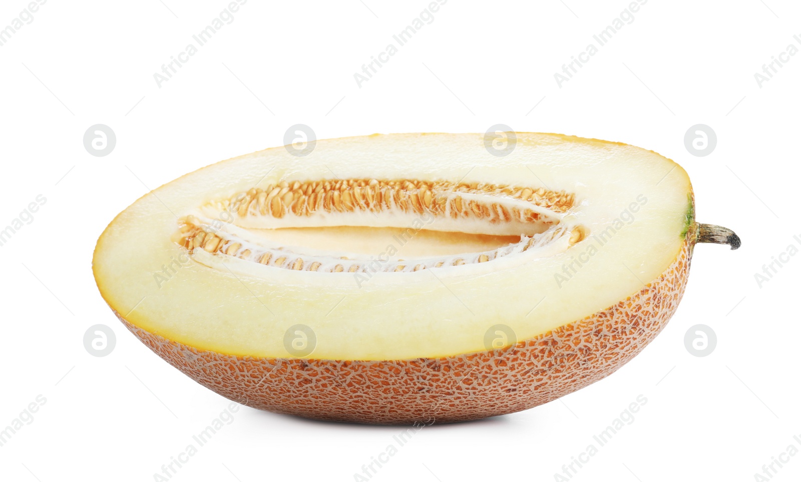 Photo of Half of delicious ripe melon isolated on white