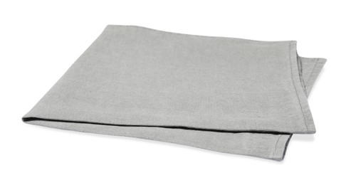 Photo of Grey folded fabric napkin on white background