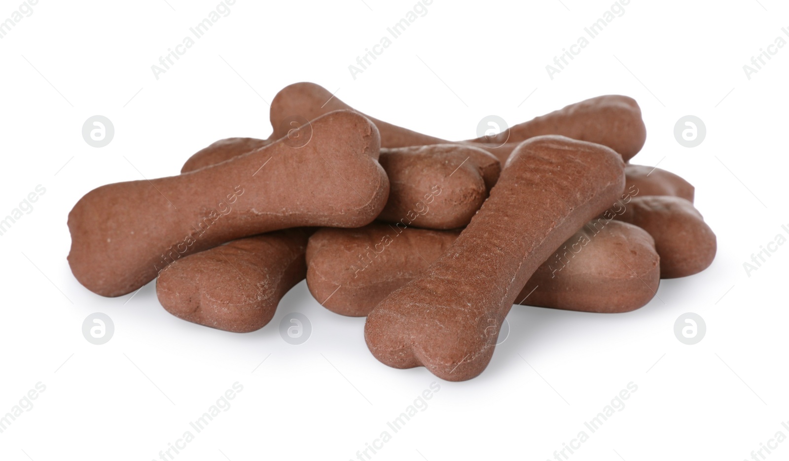 Photo of Bone shaped dog cookies on white background