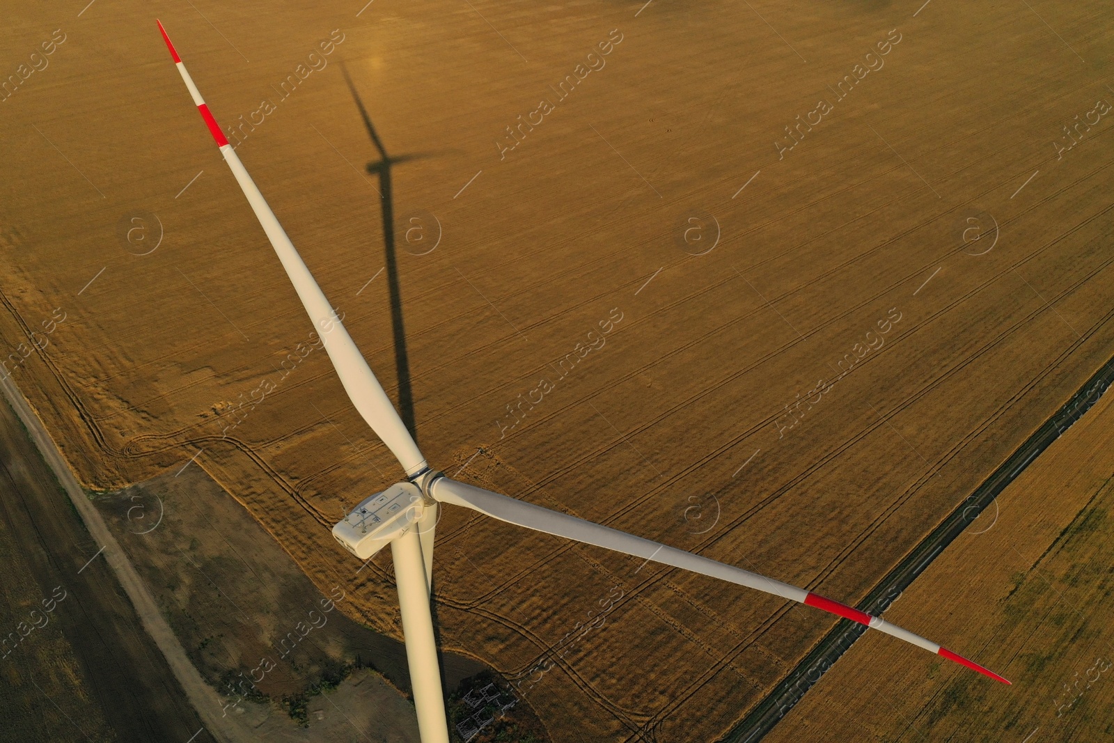 Image of Aerial view on modern wind turbine. Alternative energy source