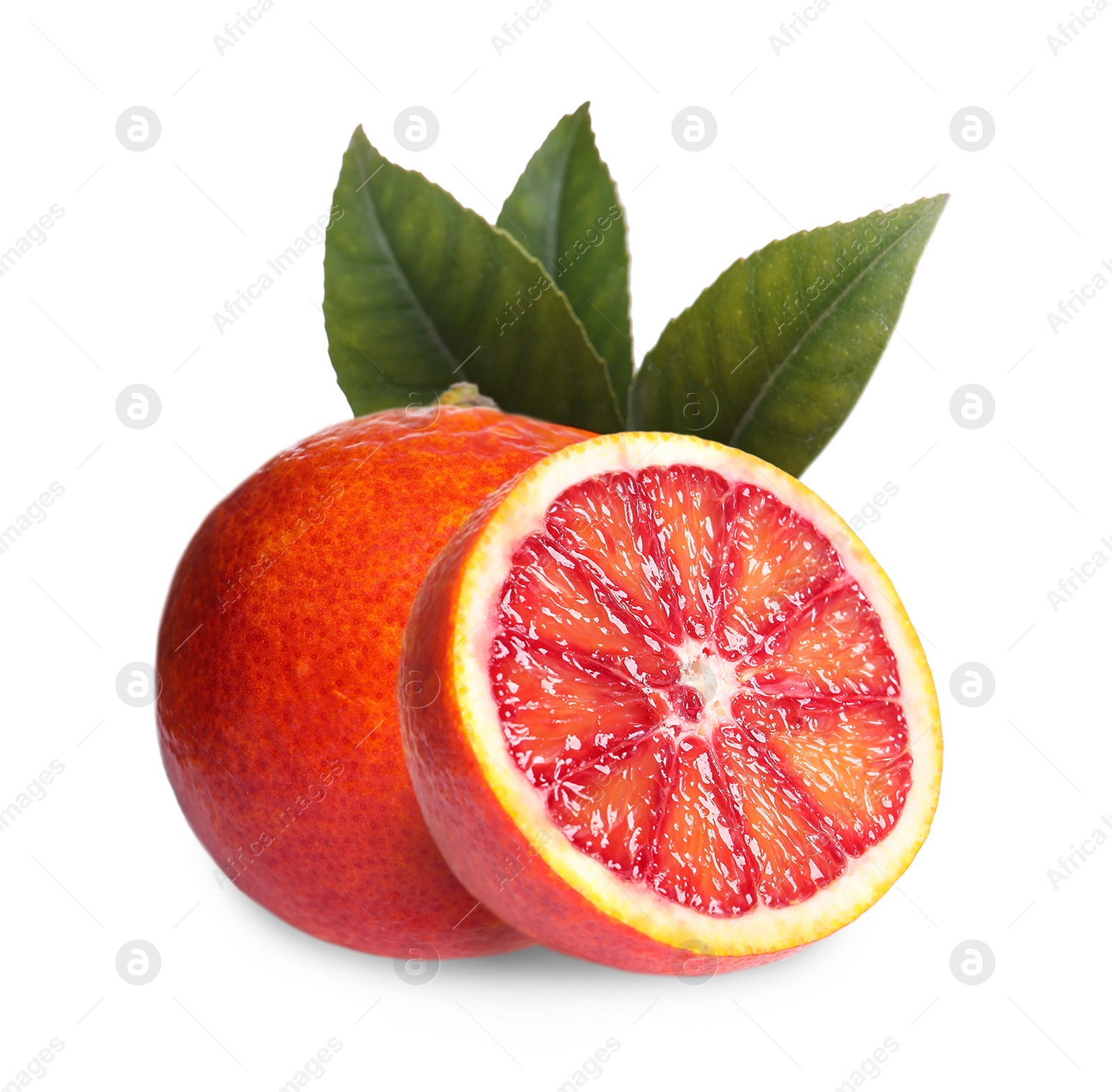 Image of Delicious ripe red oranges on white background