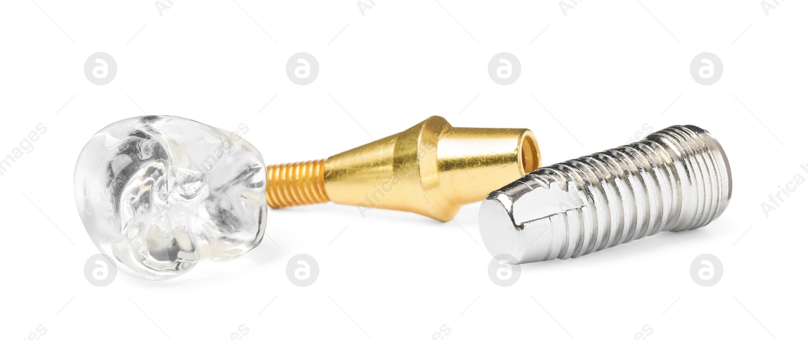 Photo of Parts of dental implant on white background