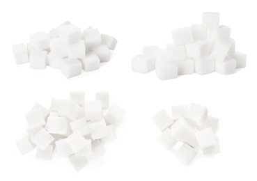 Image of Refined sugar cubes isolated on white, set