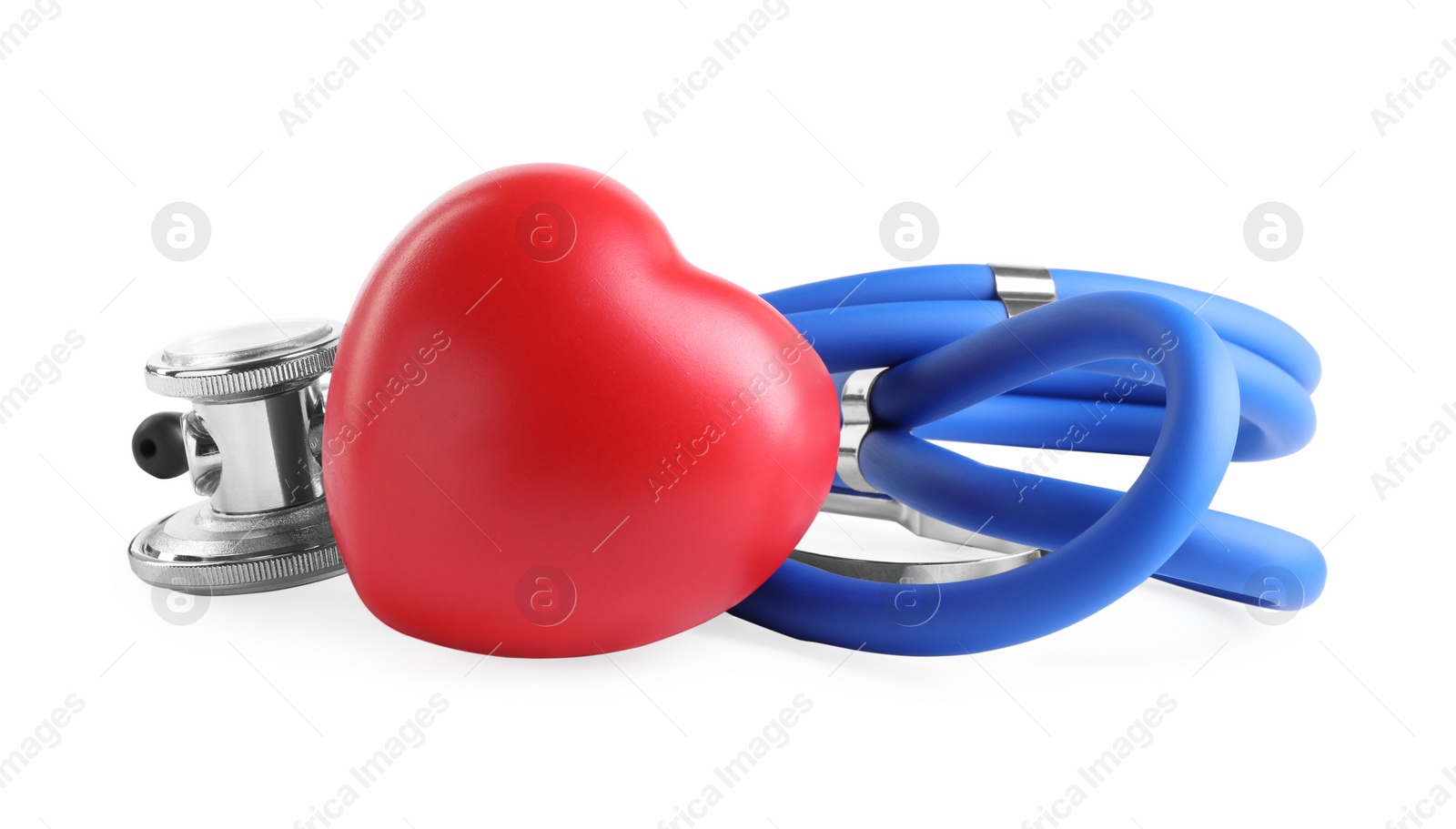 Photo of Stethoscope and red heart isolated on white