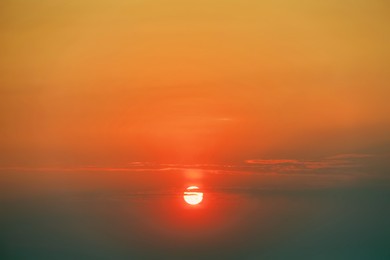 Image of Beautiful view of orange sky at sunset