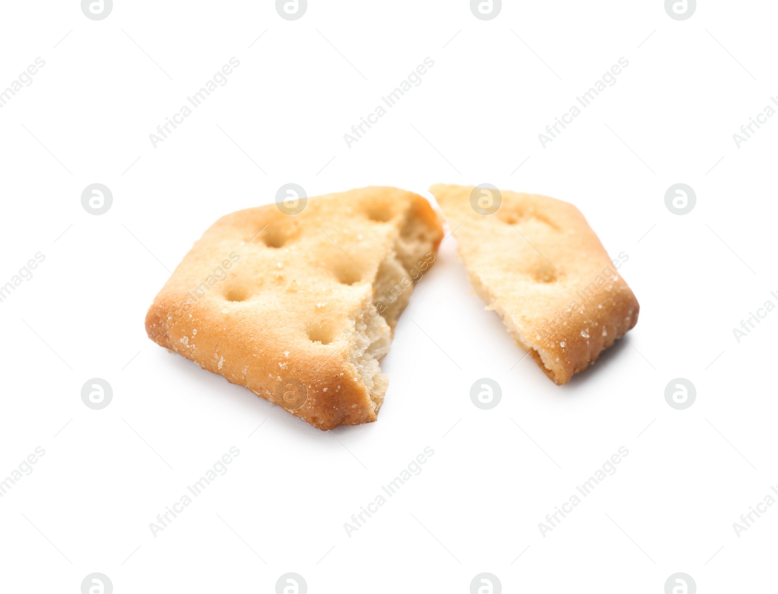 Photo of Broken delicious crispy cracker isolated on white