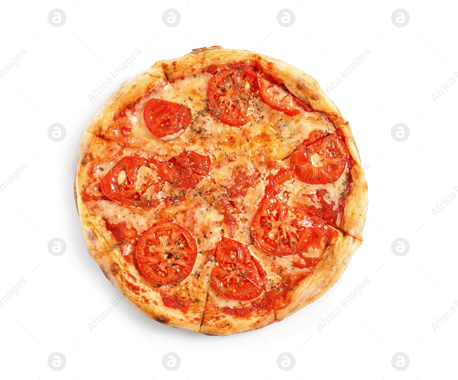 Photo of Hot cheese pizza Margherita on white background, top view