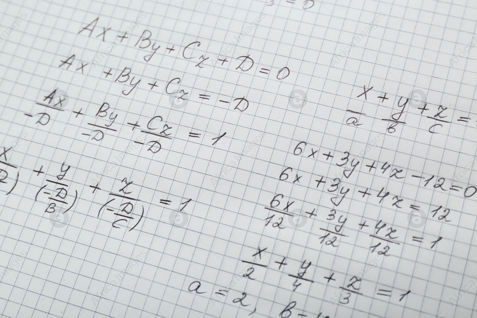 Photo of Sheet of paper with different mathematical formulas, closeup