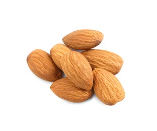 Photo of Organic almond nuts on white background. Healthy snack