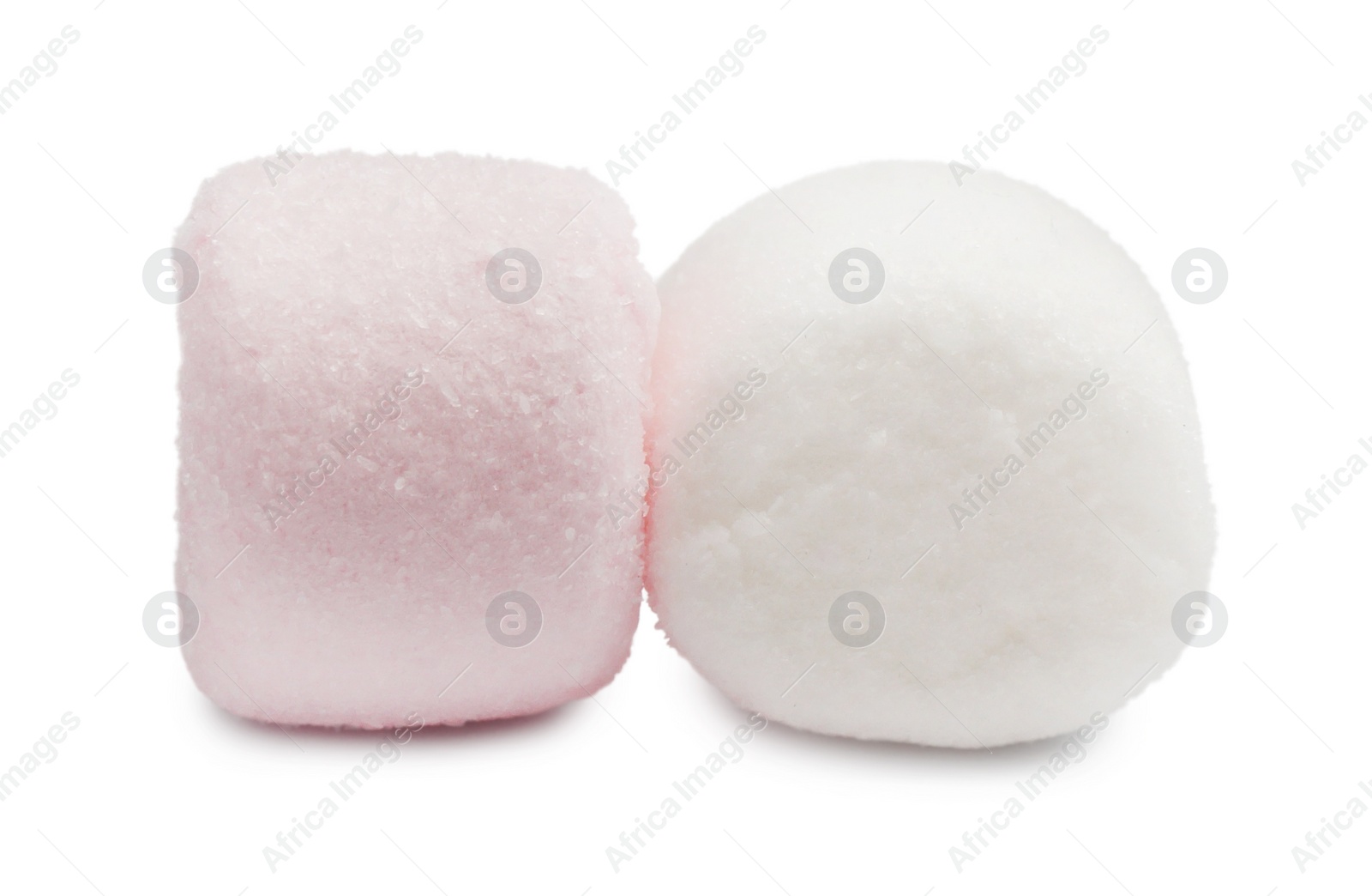 Photo of Delicious sweet puffy marshmallows on white background