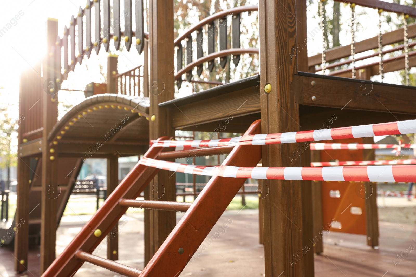 Photo of Empty children's playground closed during COVID-19 quarantine, closeup