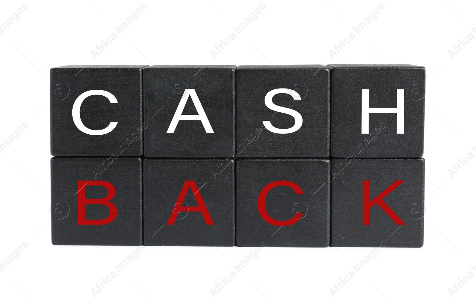 Photo of Black cubes with word Cashback on white background