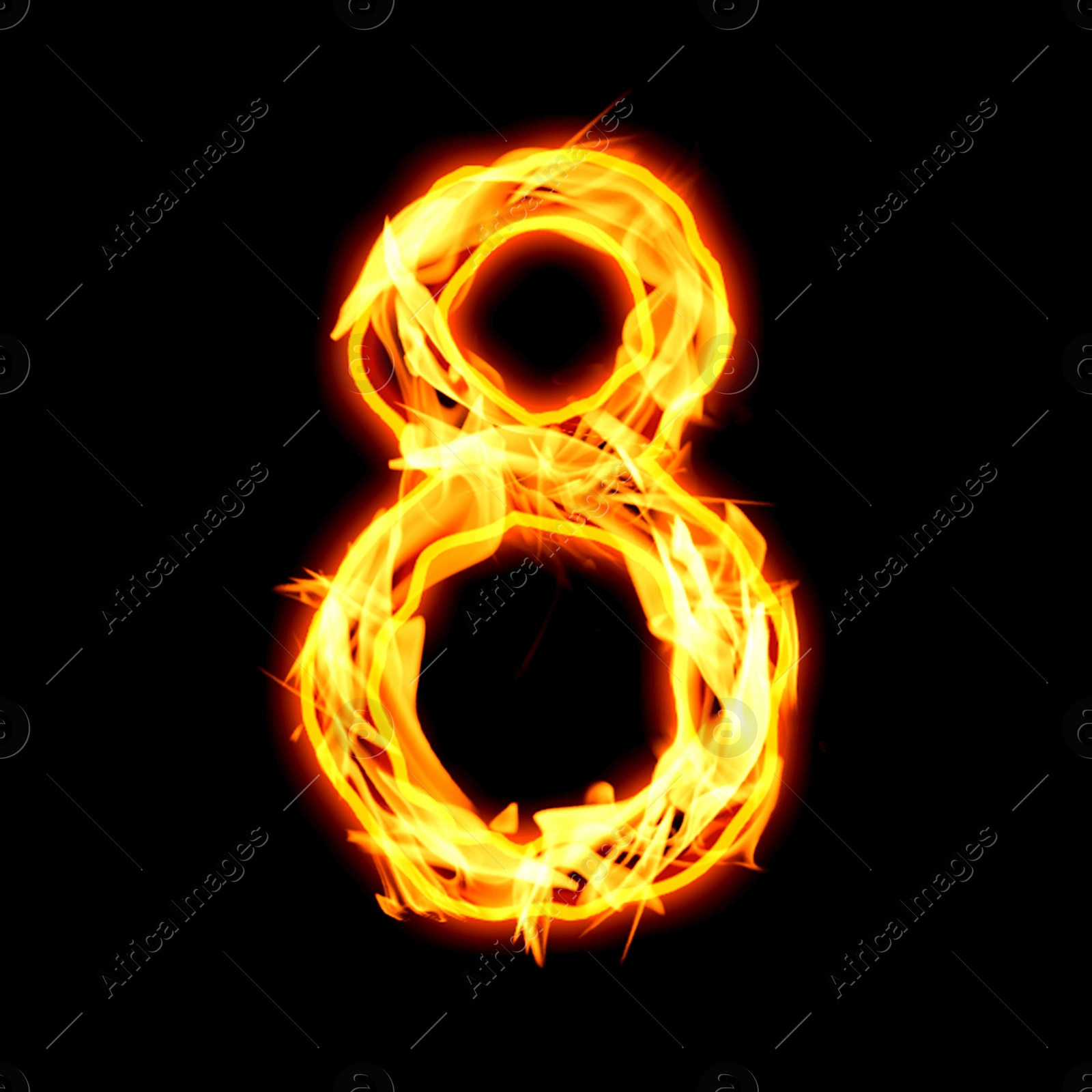 Image of Flaming 8 on black background. Stylized number design