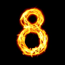 Flaming 8 on black background. Stylized number design