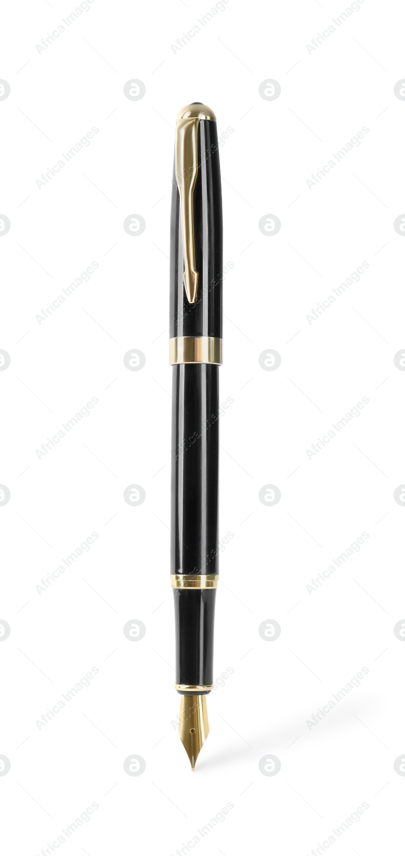 Photo of Stylish black fountain pen isolated on white