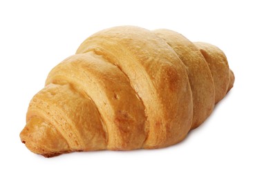 Photo of One delicious fresh croissant isolated on white