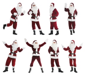 Image of Collage with photos of Santa Claus on white background