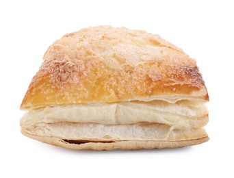 Puff pastry. One delicious fresh bun isolated on white