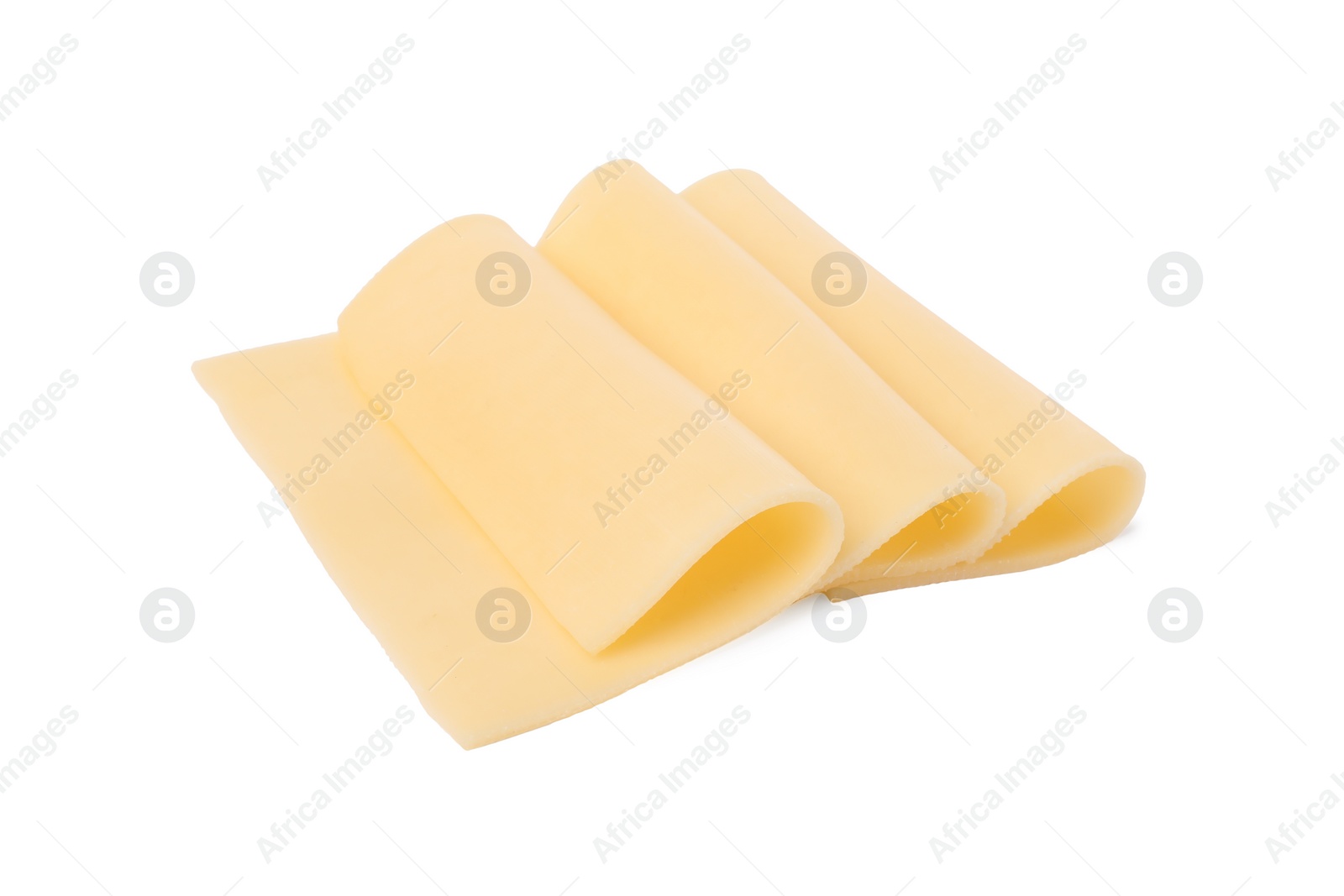 Photo of Slices of tasty fresh cheese isolated on white