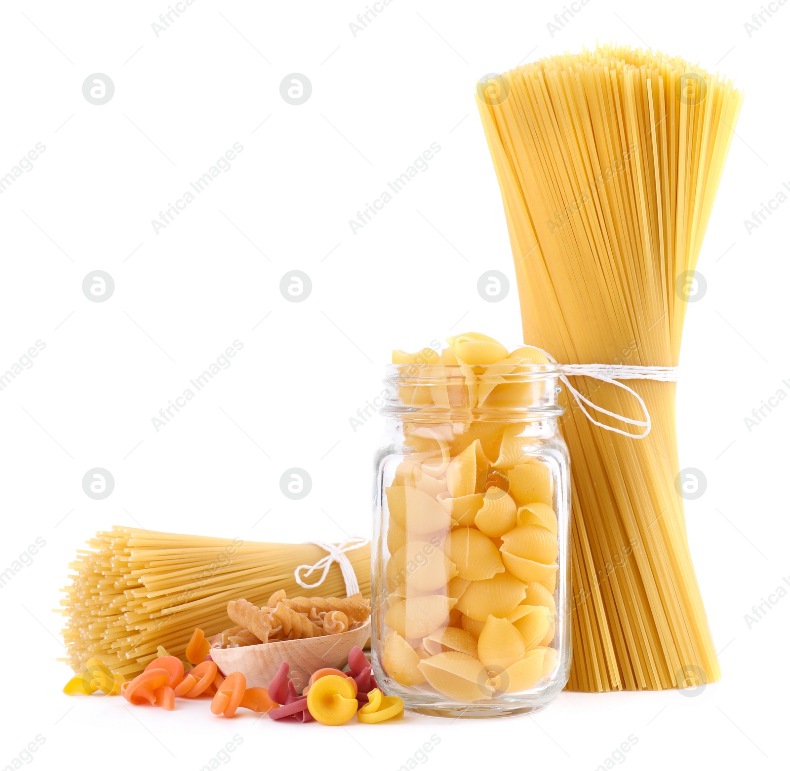 Photo of Different types of pasta isolated on white