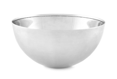 Photo of Empty clean metal bowl isolated on white