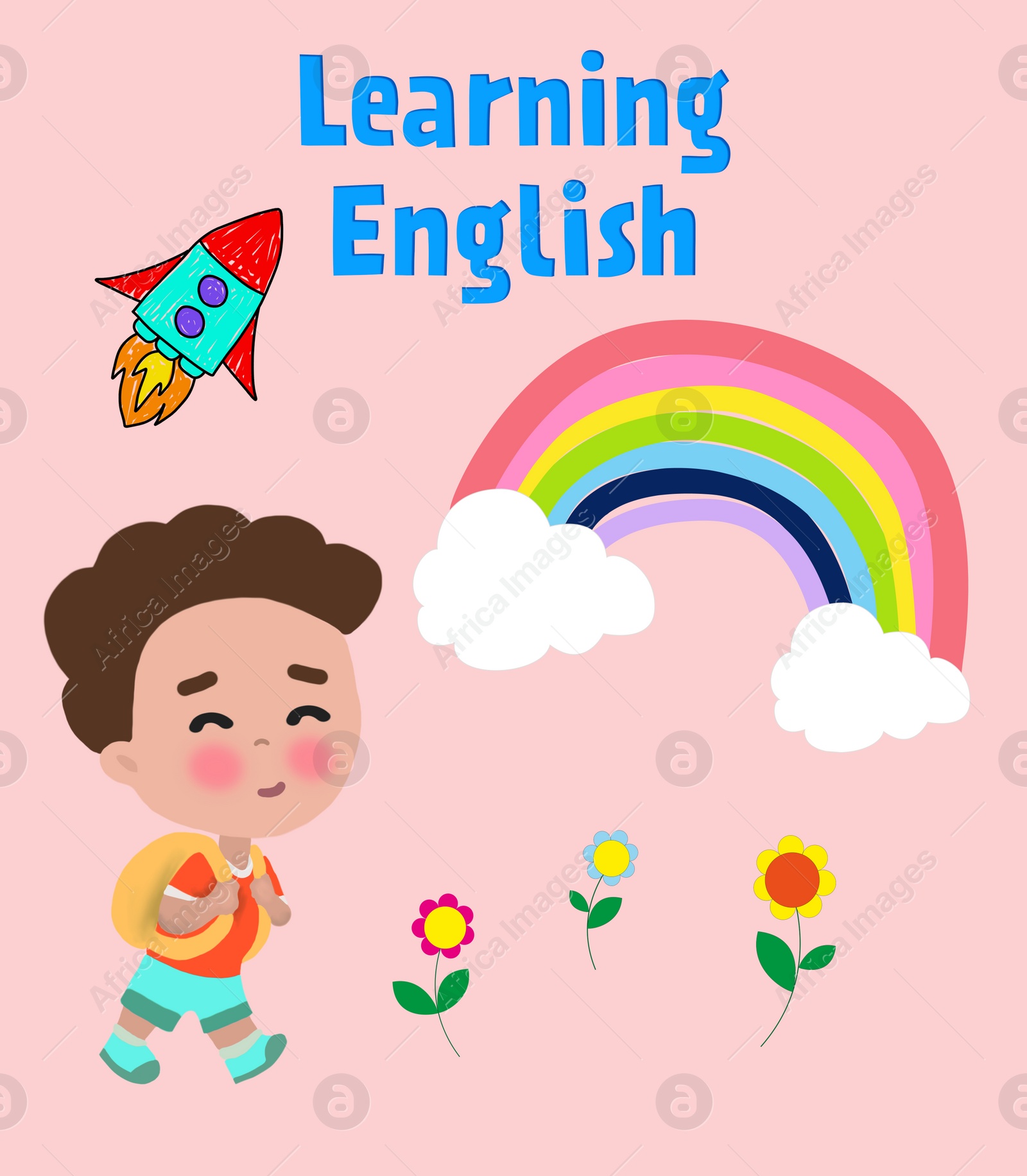 Illustration of English for kids. Bright cover illustration, educational application for children