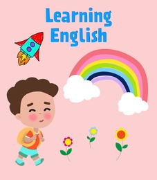 Illustration of English for kids. Bright cover illustration, educational application for children