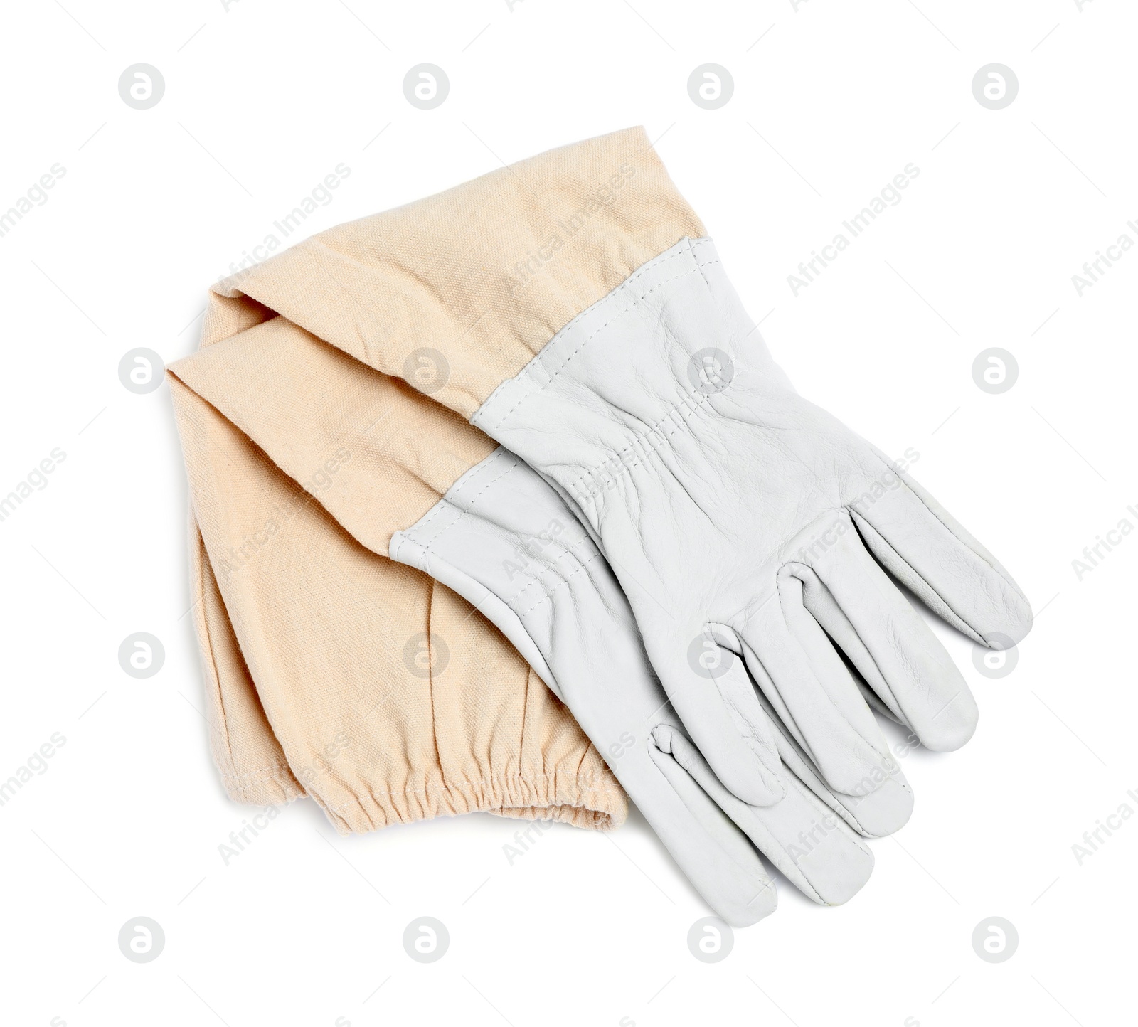 Photo of Protective gloves on white background, top view. Safety equipment