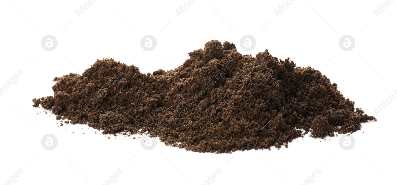 Photo of Pile of soil on white background. Fertile ground