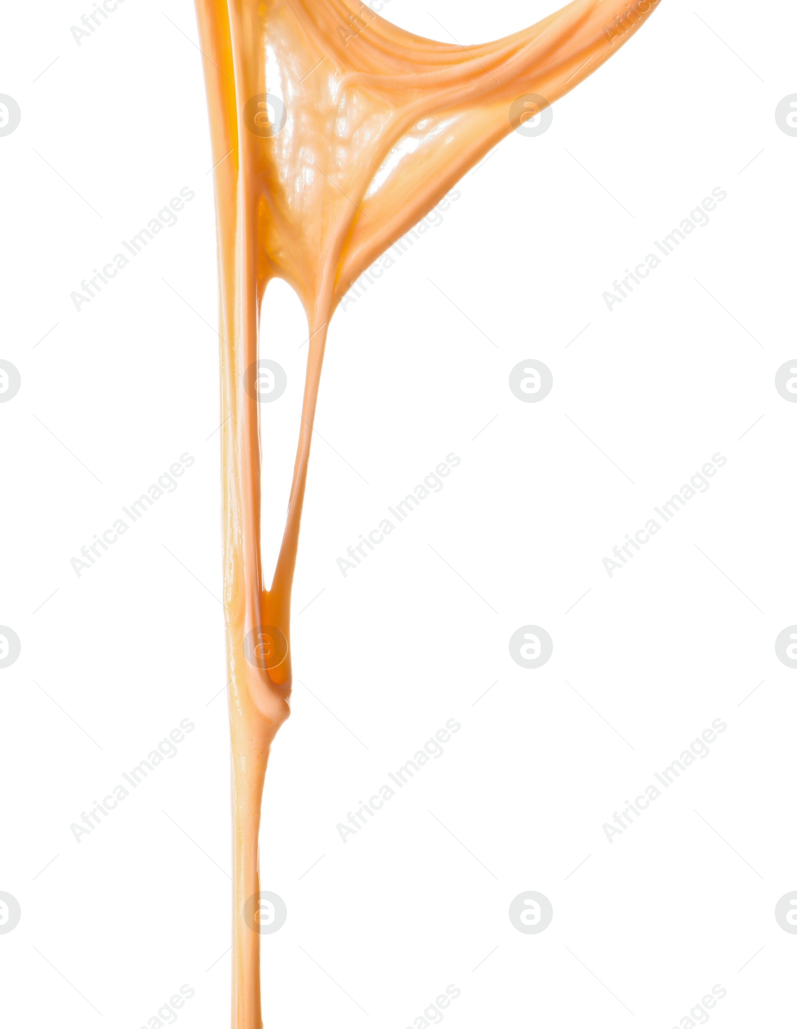 Photo of Stretching delicious melted cheese isolated on white