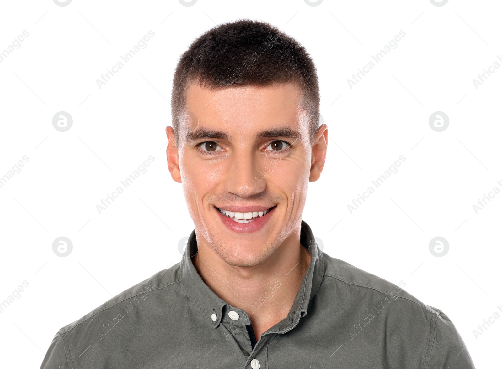 Photo of Portrait of handsome young man on white background