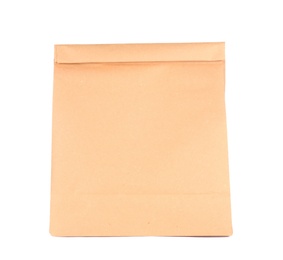 Photo of Paper bag isolated on white. Mockup for design