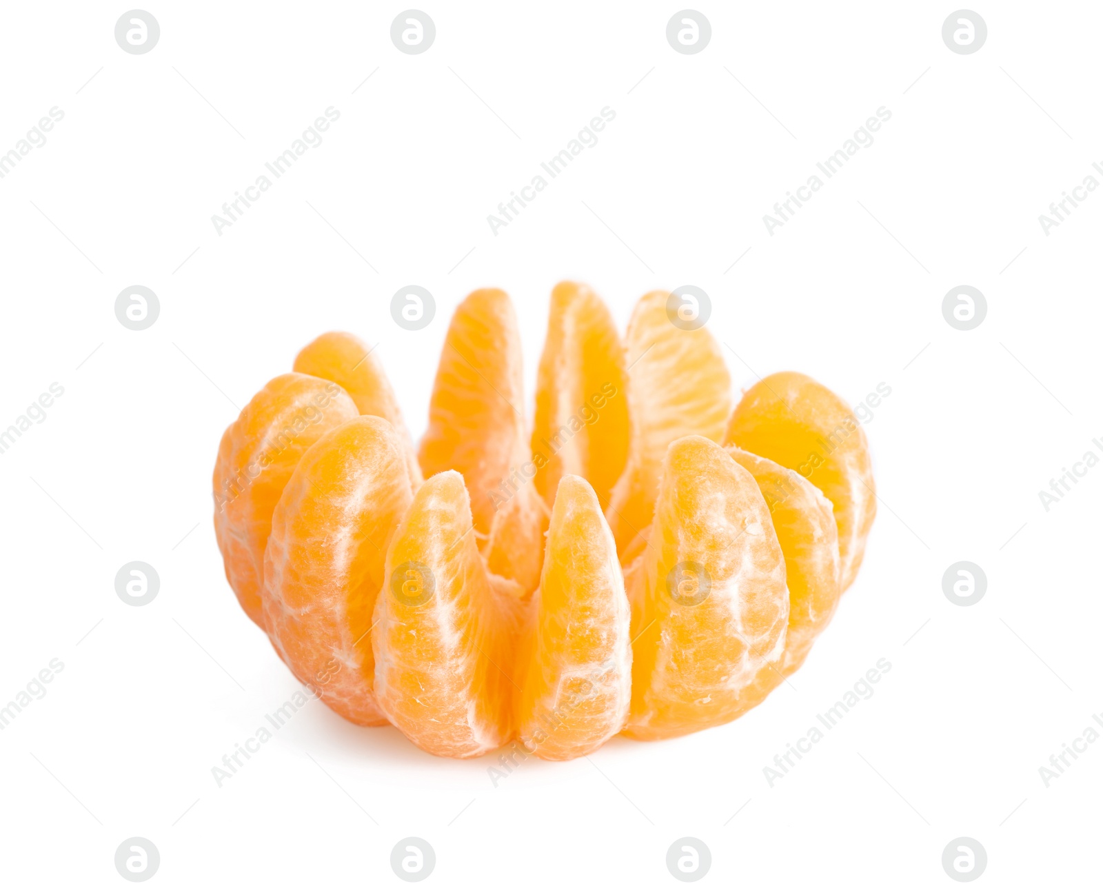 Photo of Peeled fresh juicy tangerine isolated on white