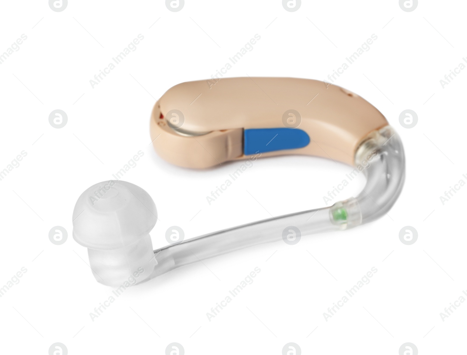 Photo of Hearing aid on white background. Medical device