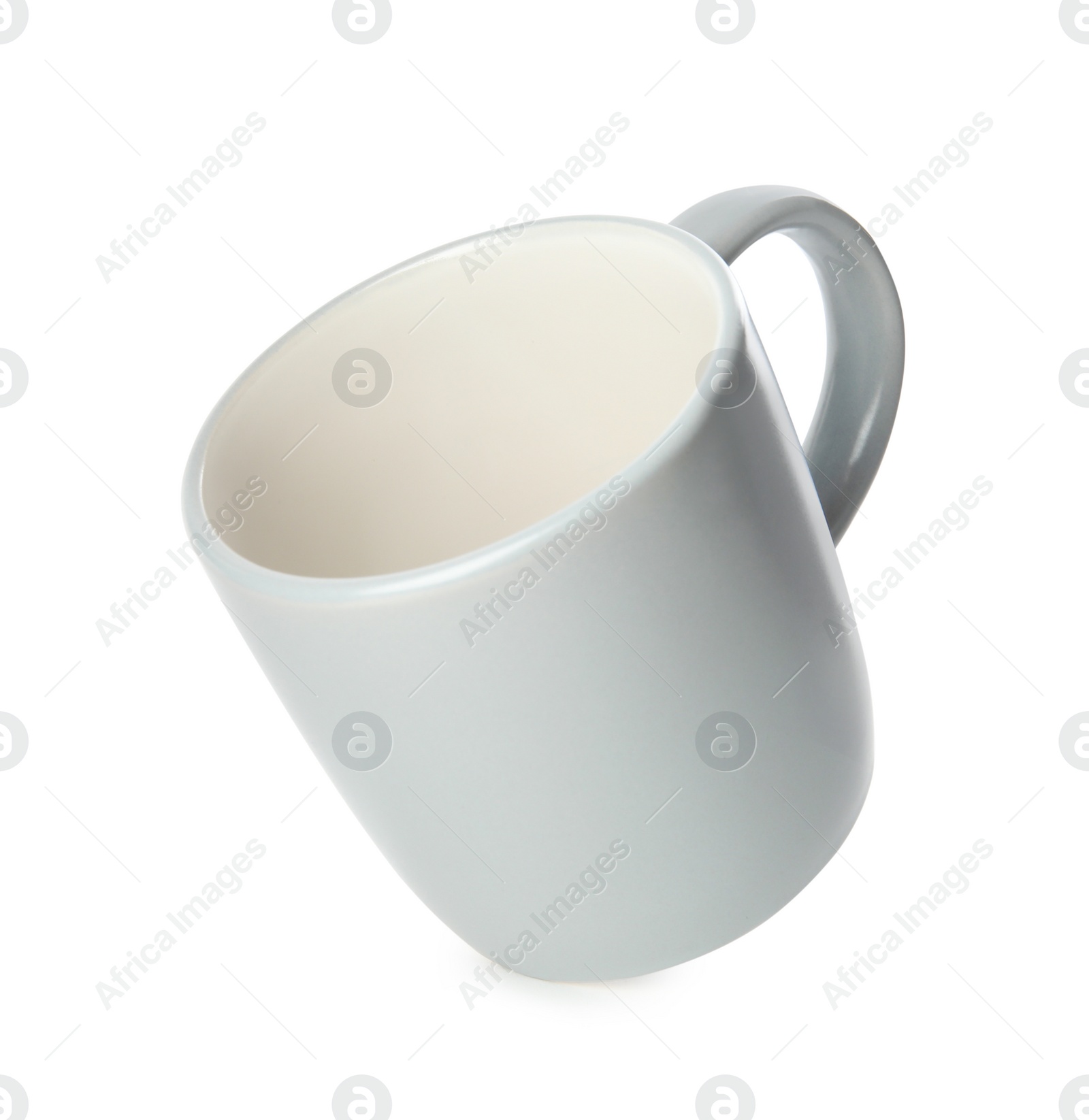 Photo of Empty grey ceramic cup isolated on white