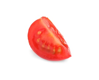 Photo of Slice of fresh cherry tomato isolated on white