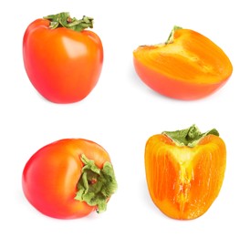 Set with sweet ripe persimmons on white background