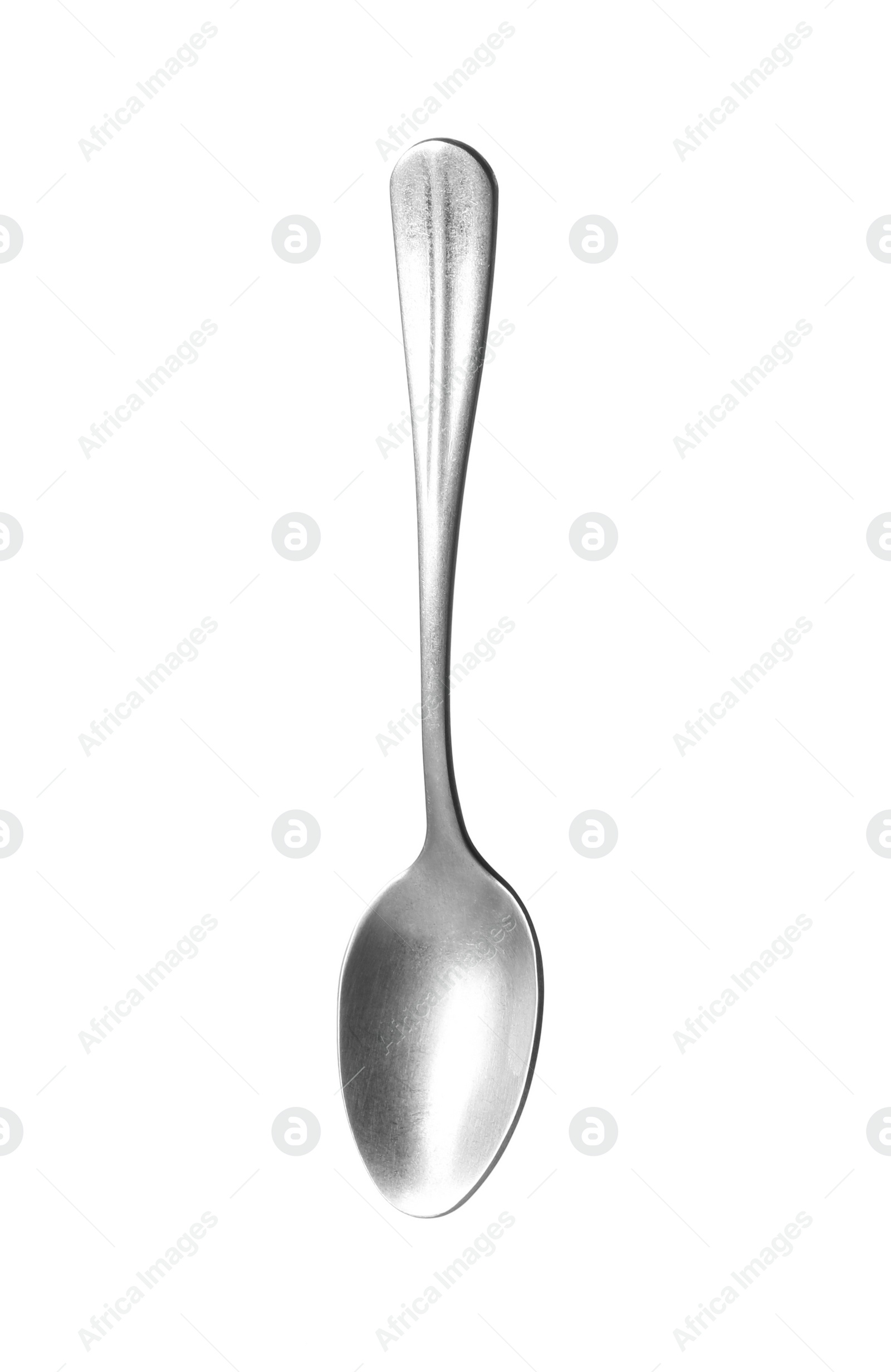 Photo of One metal tea spoon isolated on white