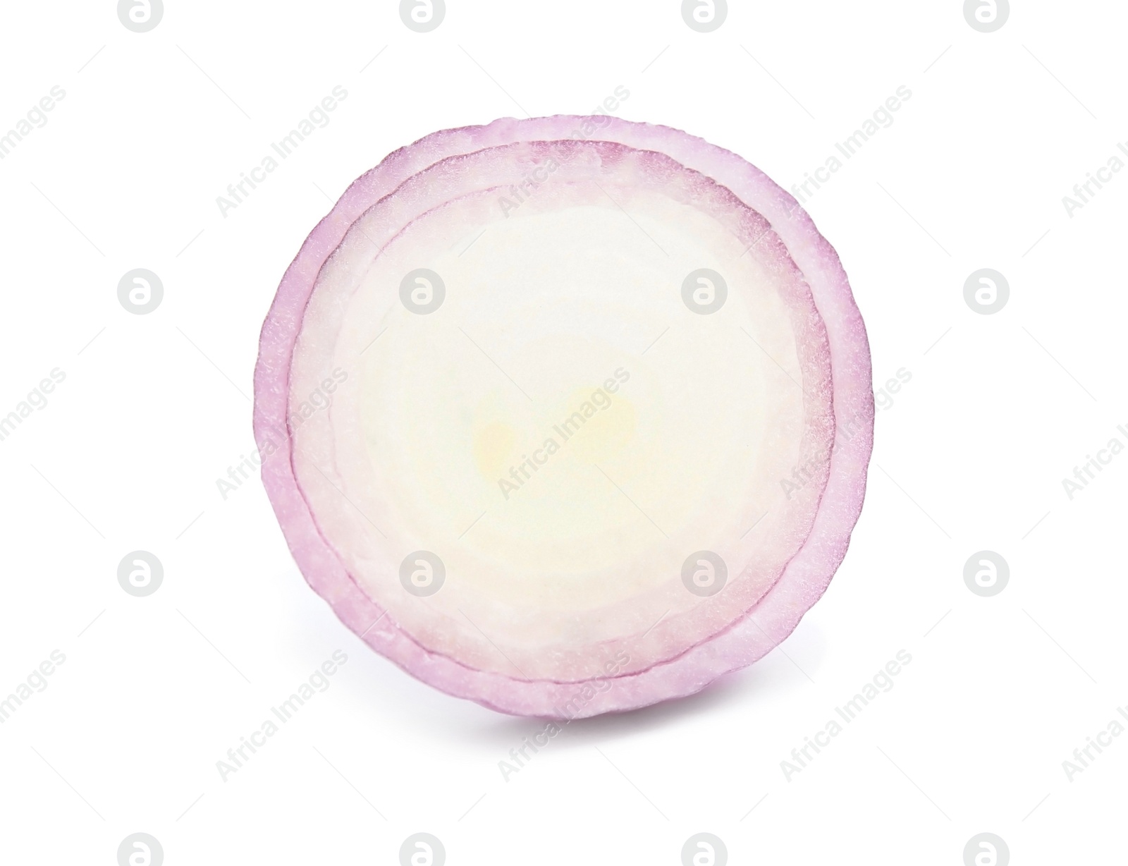 Photo of Fresh slice of red onion on white background