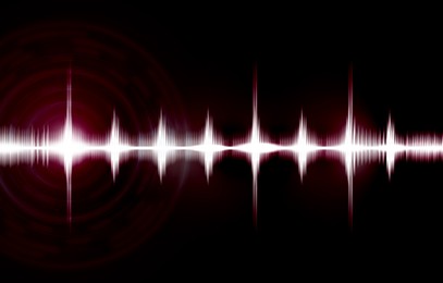 Image of Illustration of dynamic sound wave on black background