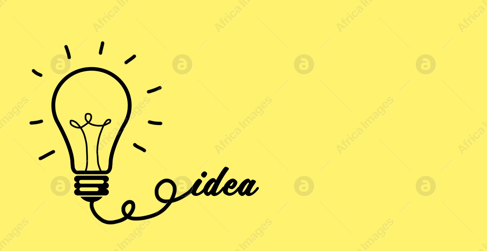 Illustration of Idea concept. Creative illustration of light bulb on yellow background, space for text