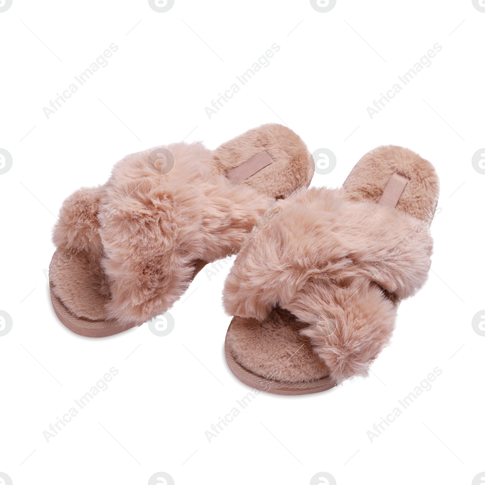 Photo of Pair of soft slippers isolated on white