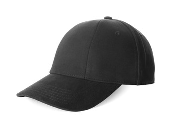 Stylish black baseball cap isolated on white